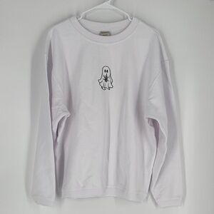 White Ghost Embroidered Sweatshirt NWOT